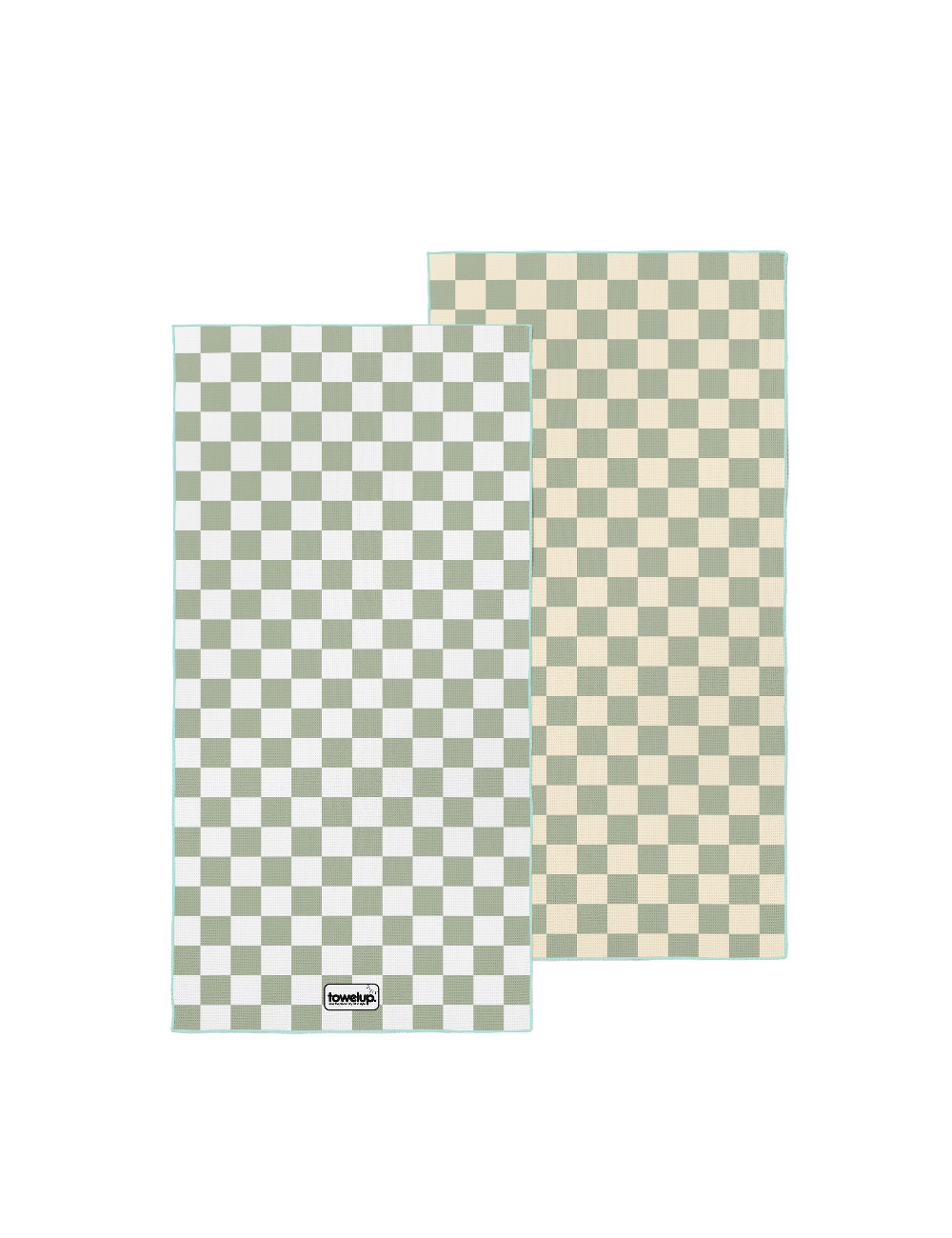 11 Sage escape beach towel – white background, both full sides of towel showing