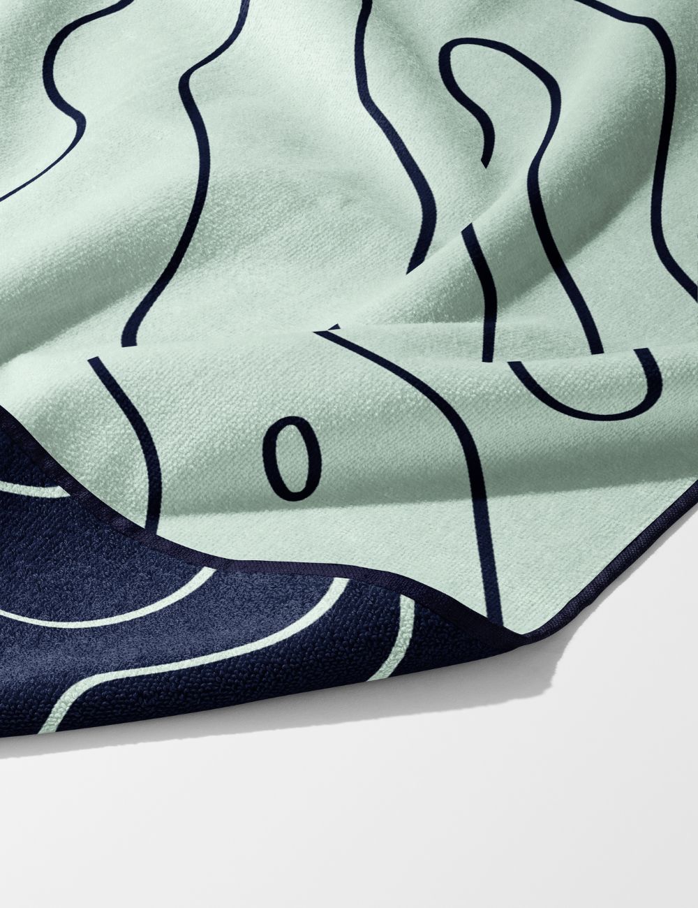 64 Midnight Topo eco gym towel Australia – white background, zoomed in bottom right, corner folded to show reverse