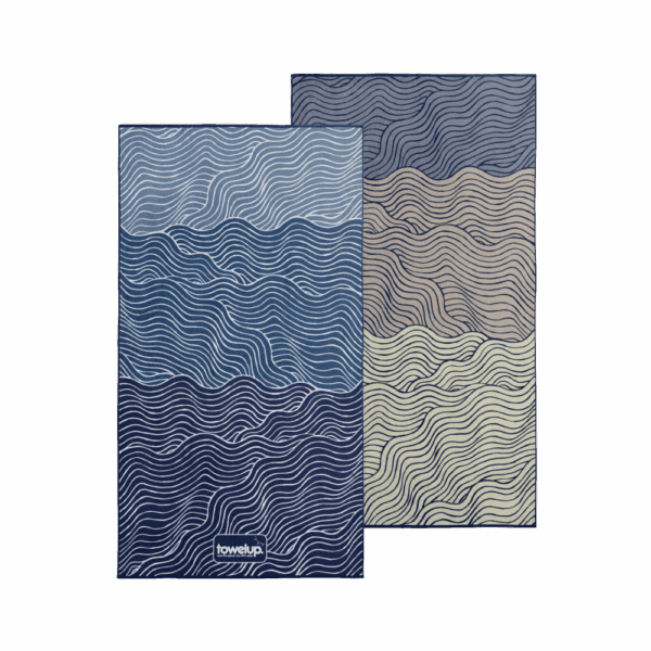 Shore waves eco gym towel Australia – white background, both full sides of towel showing
